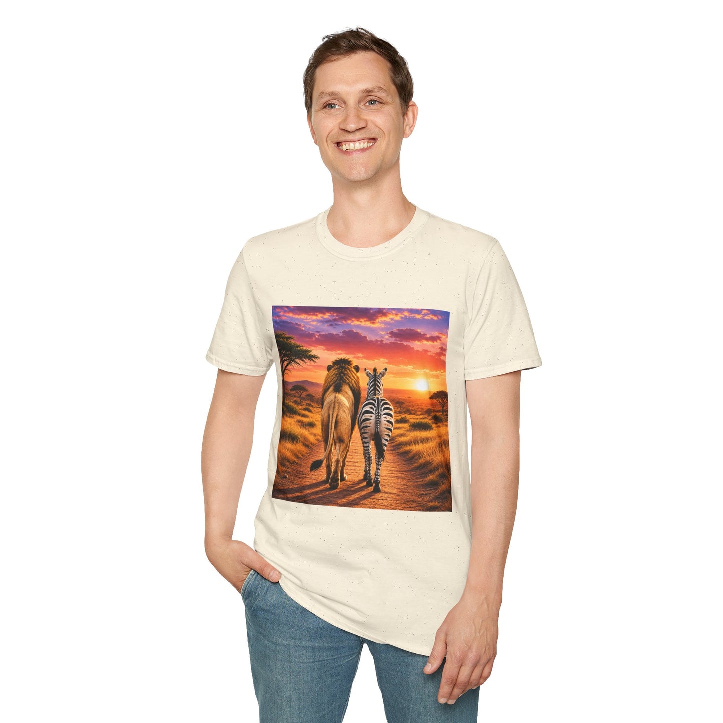 Lion and Zebra Sunset T-Shirt — African Safari Wildlife Graphic Tee