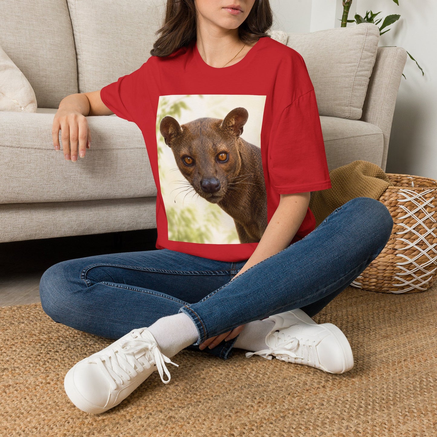 Realistic Fossa Portrait T-Shirt — Madagascar Wildlife Graphic Tee