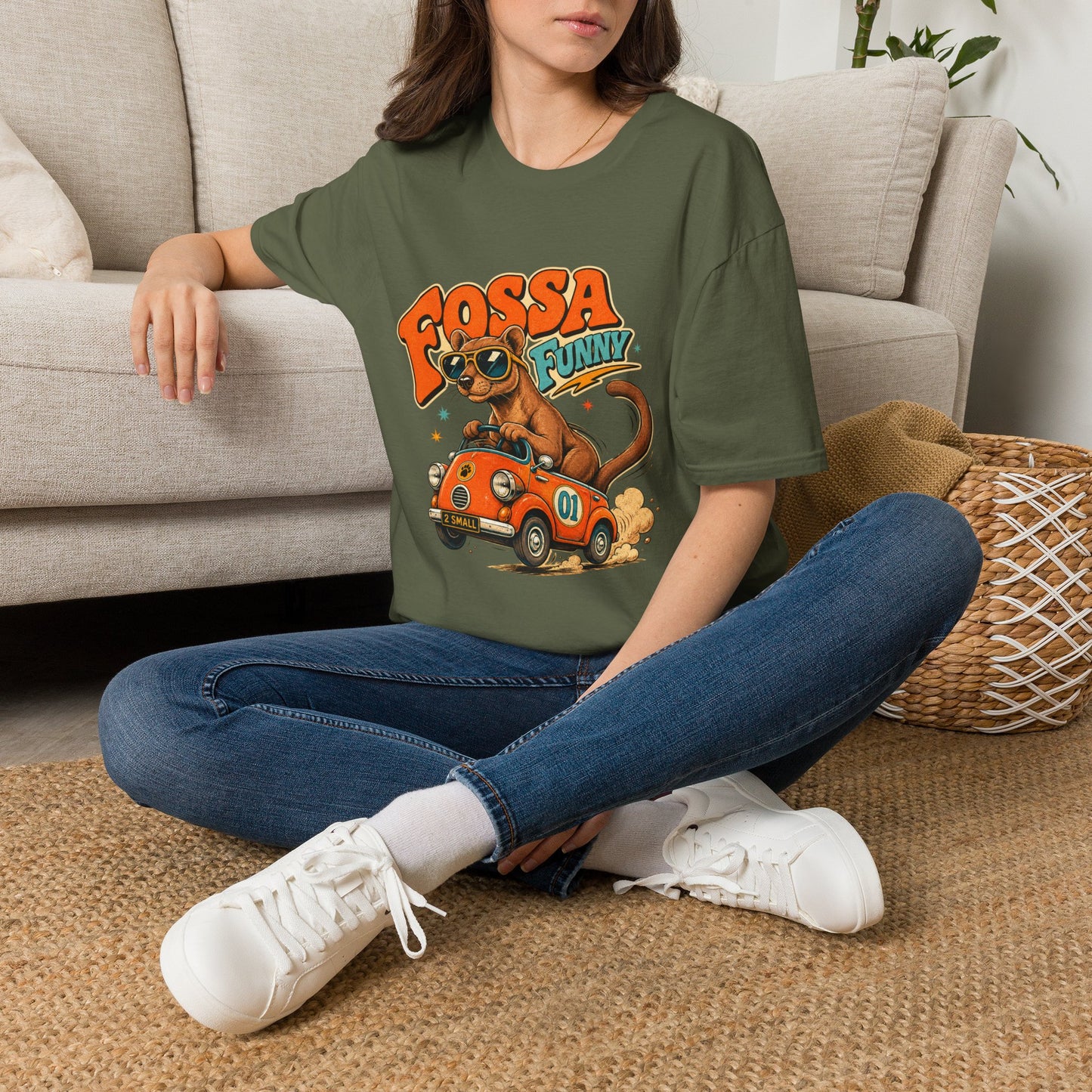 Fossa Funny Graphic T-Shirt — Cute Fossa Driving Vintage Design