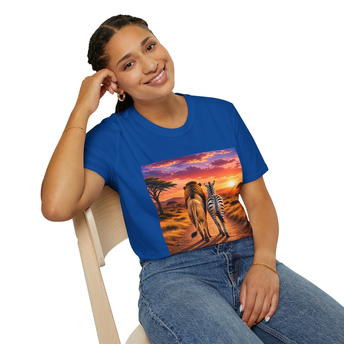 Lion and Zebra Sunset T-Shirt — African Safari Wildlife Graphic Tee
