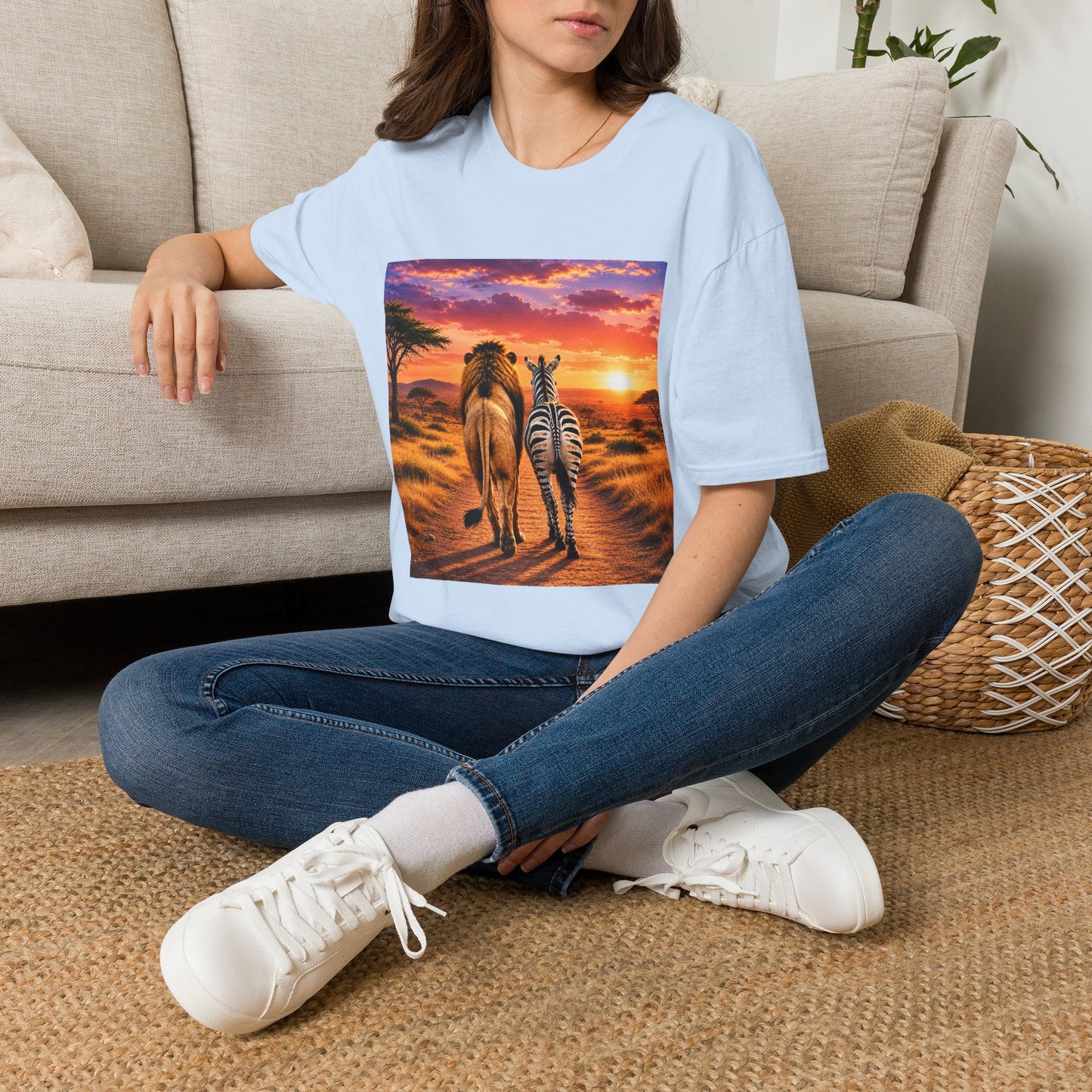 Lion and Zebra Sunset T-Shirt — African Safari Wildlife Graphic Tee