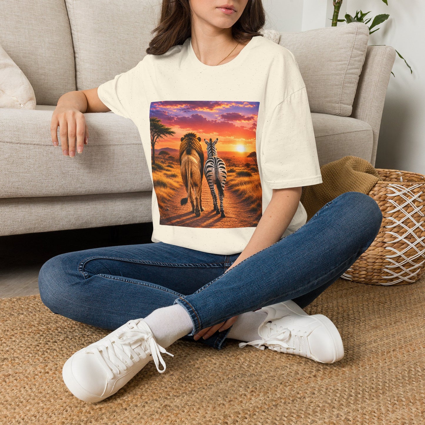 Lion and Zebra Sunset T-Shirt — African Safari Wildlife Graphic Tee