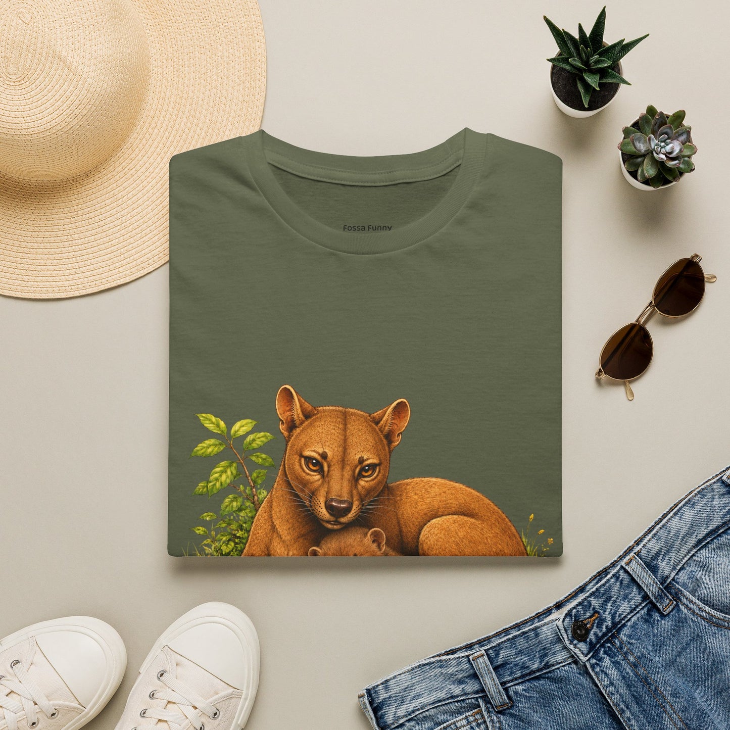 Protective Mama Fossa T-Shirt — A soft and heartwarming design celebrating the love between a mother and her baby