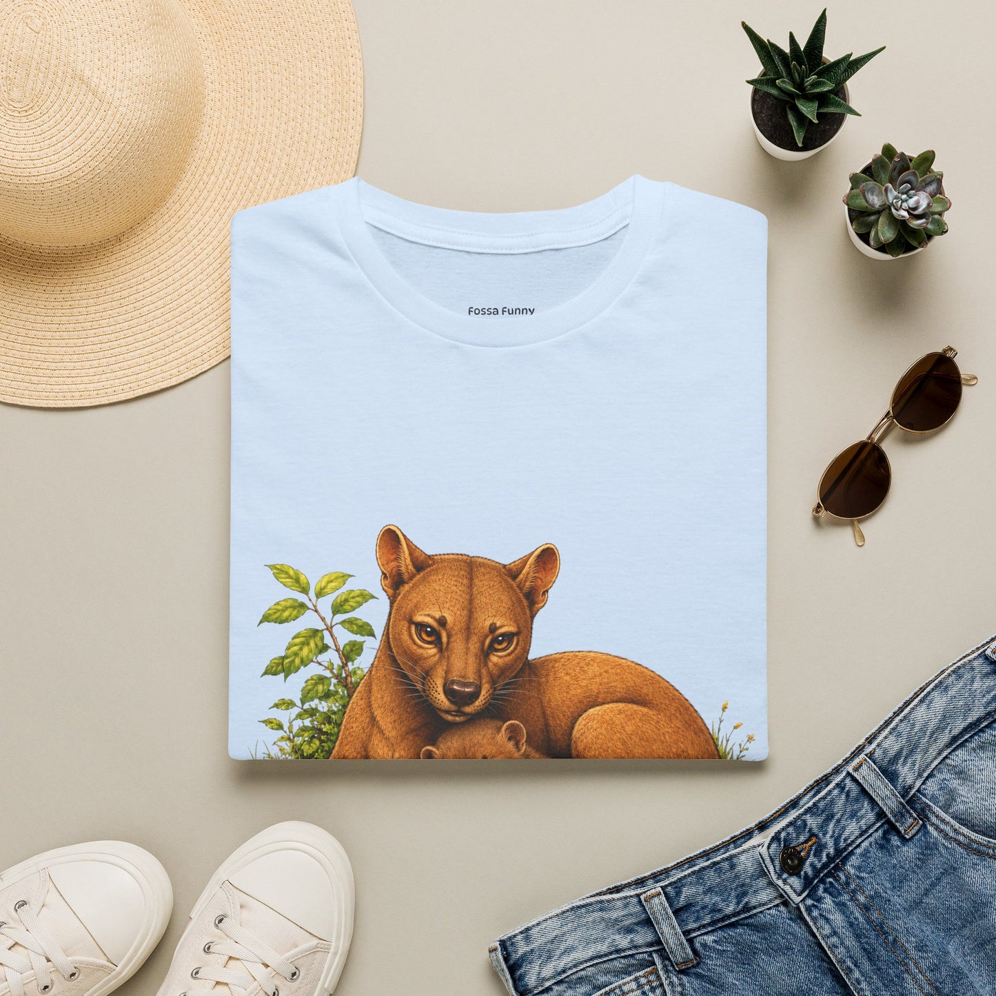 Protective Mama Fossa T-Shirt — A soft and heartwarming design celebrating the love between a mother and her baby