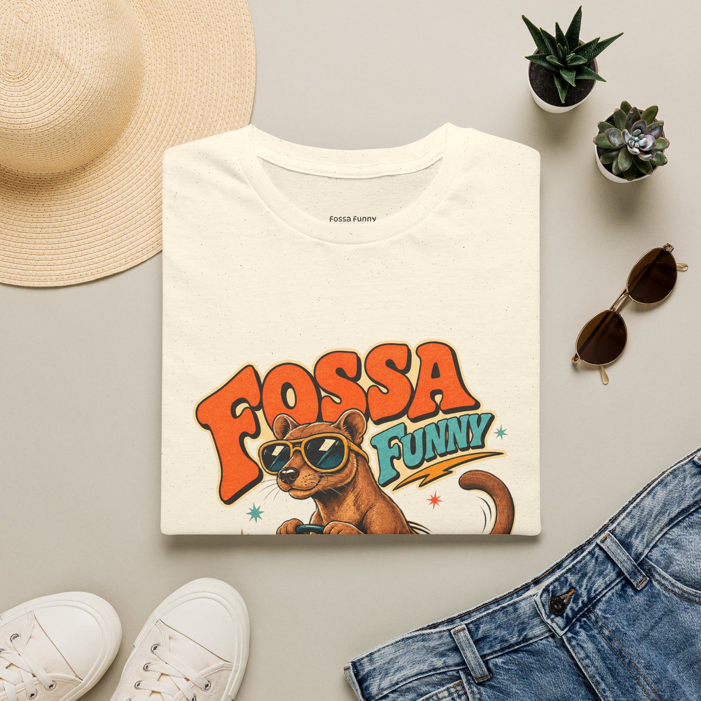 Fossa Funny Graphic T-Shirt — Cute Fossa Driving Vintage Design
