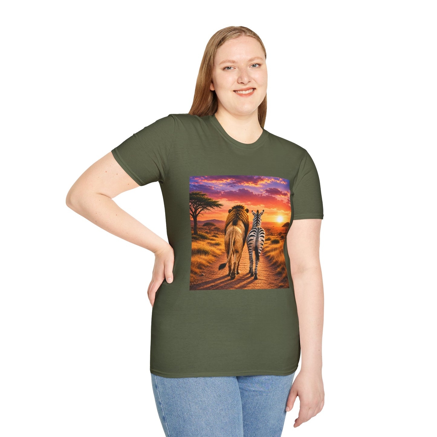 Lion and Zebra Sunset T-Shirt — African Safari Wildlife Graphic Tee