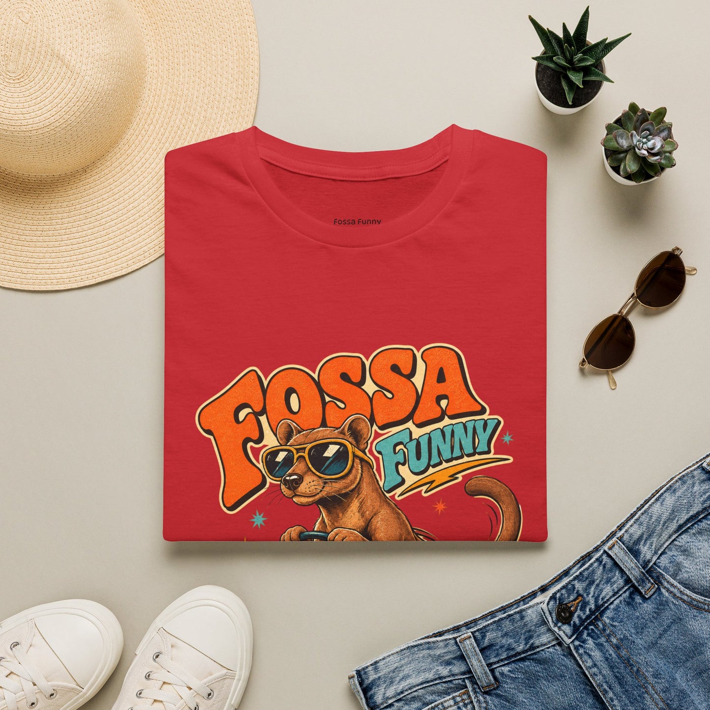Fossa Funny Graphic T-Shirt — Cute Fossa Driving Vintage Design