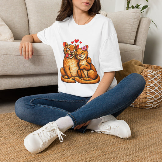 Couple of Fossas T-Shirt — Cute Fossa Couple with Hearts & Flower