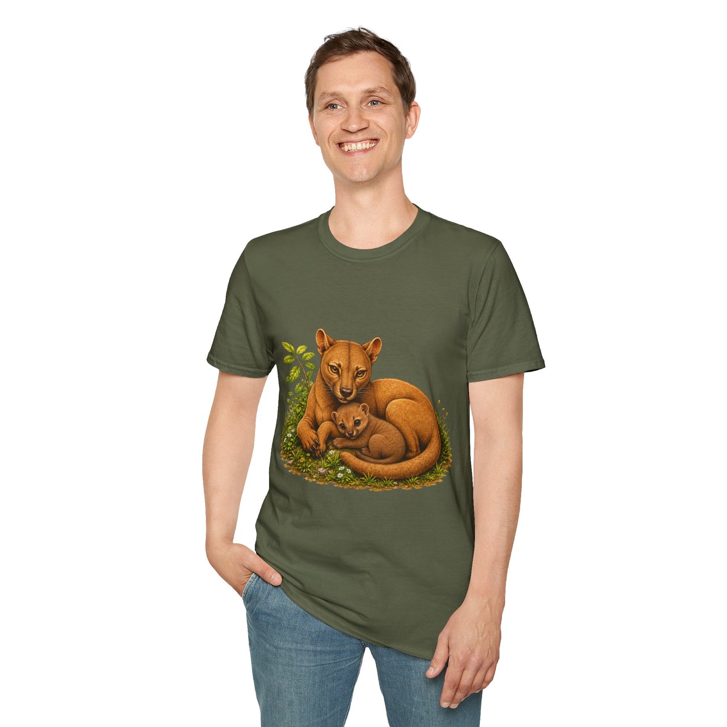 Protective Mama Fossa T-Shirt — A soft and heartwarming design celebrating the love between a mother and her baby