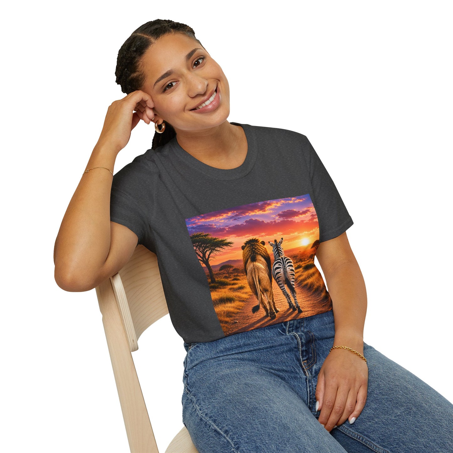 Lion and Zebra Sunset T-Shirt — African Safari Wildlife Graphic Tee