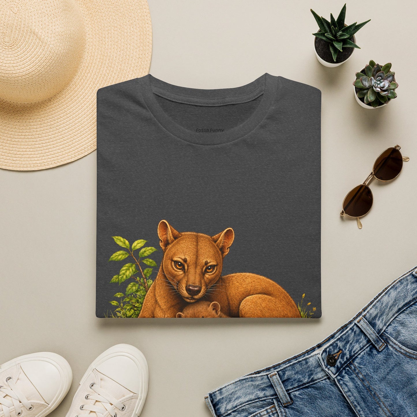 Protective Mama Fossa T-Shirt — A soft and heartwarming design celebrating the love between a mother and her baby
