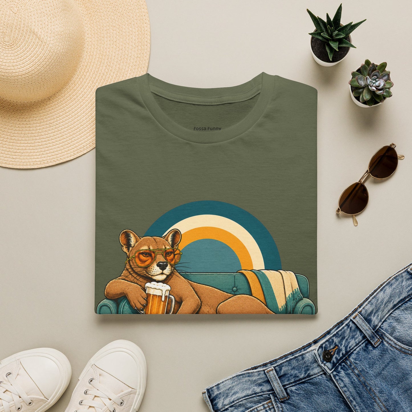 Lazy Fossa T-Shirt — Retro Fossa on Sofa Graphic Tee