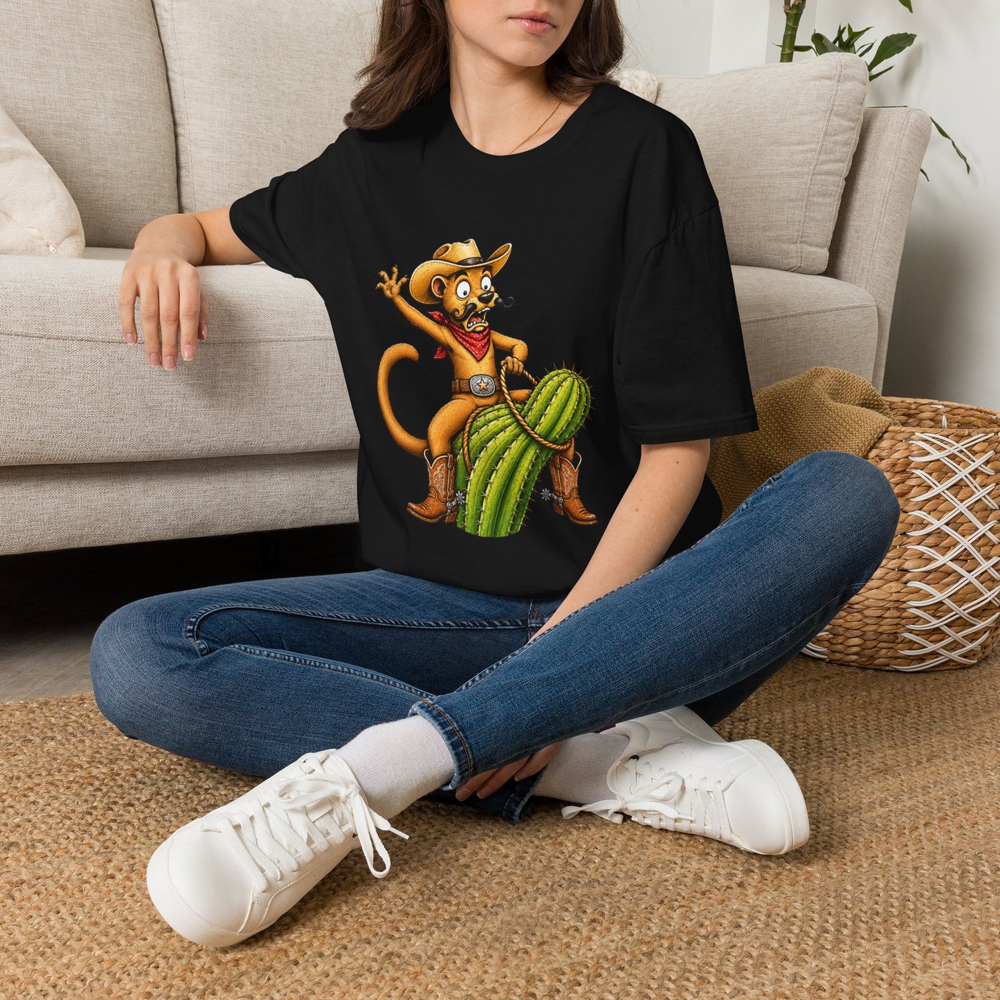 Fossa Cowboy T-Shirt — Funny Western Fossa Riding Cactus Tee