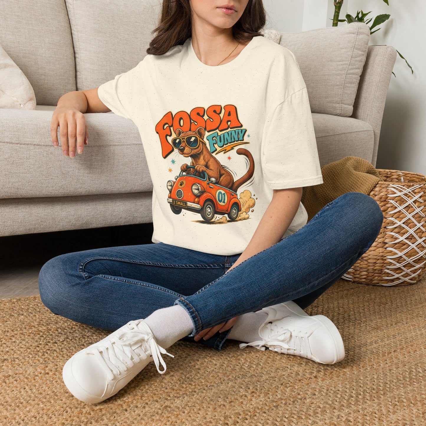 Fossa Funny Graphic T-Shirt — Cute Fossa Driving Vintage Design
