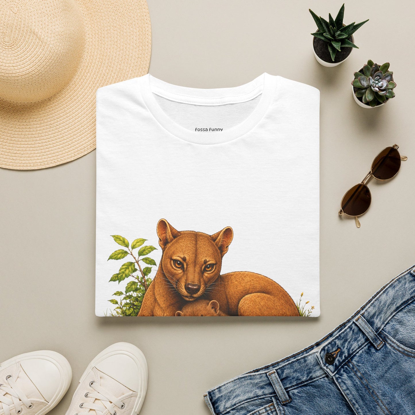 Protective Mama Fossa T-Shirt — A soft and heartwarming design celebrating the love between a mother and her baby