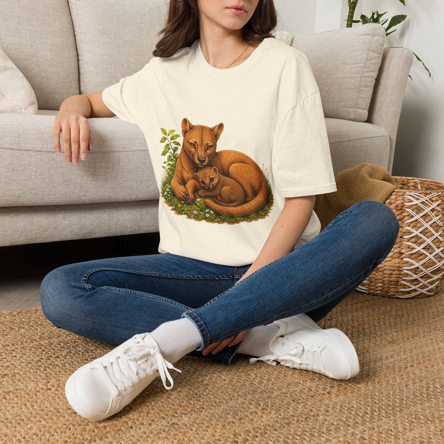 Protective Mama Fossa T-Shirt — A soft and heartwarming design celebrating the love between a mother and her baby