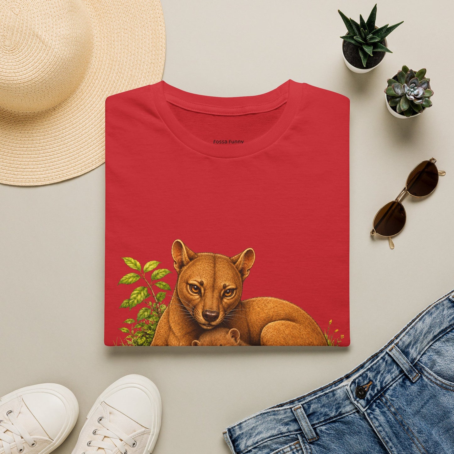 Protective Mama Fossa T-Shirt — A soft and heartwarming design celebrating the love between a mother and her baby