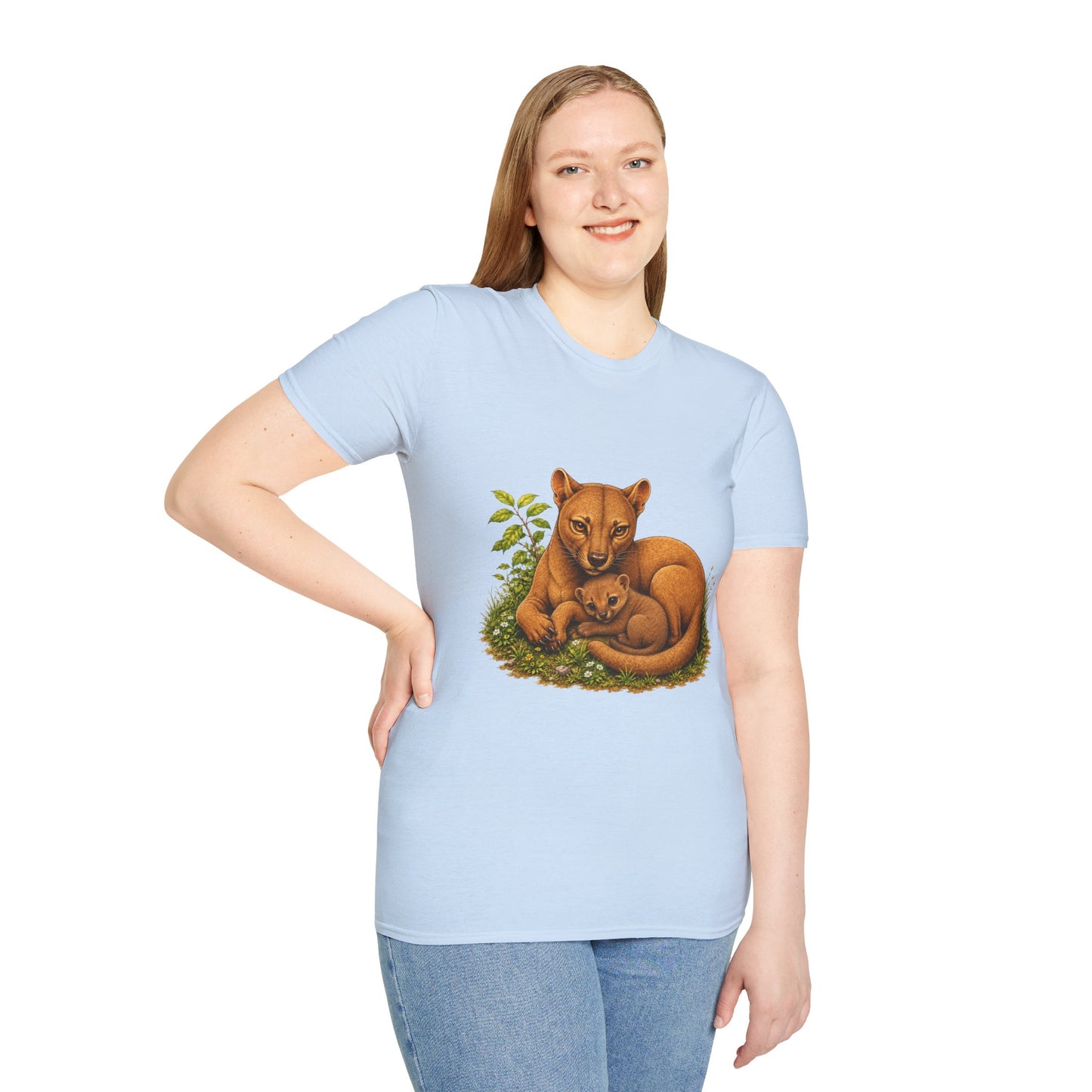 Protective Mama Fossa T-Shirt — A soft and heartwarming design celebrating the love between a mother and her baby