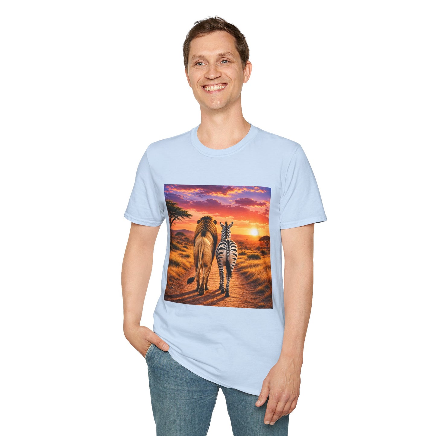 Lion and Zebra Sunset T-Shirt — African Safari Wildlife Graphic Tee