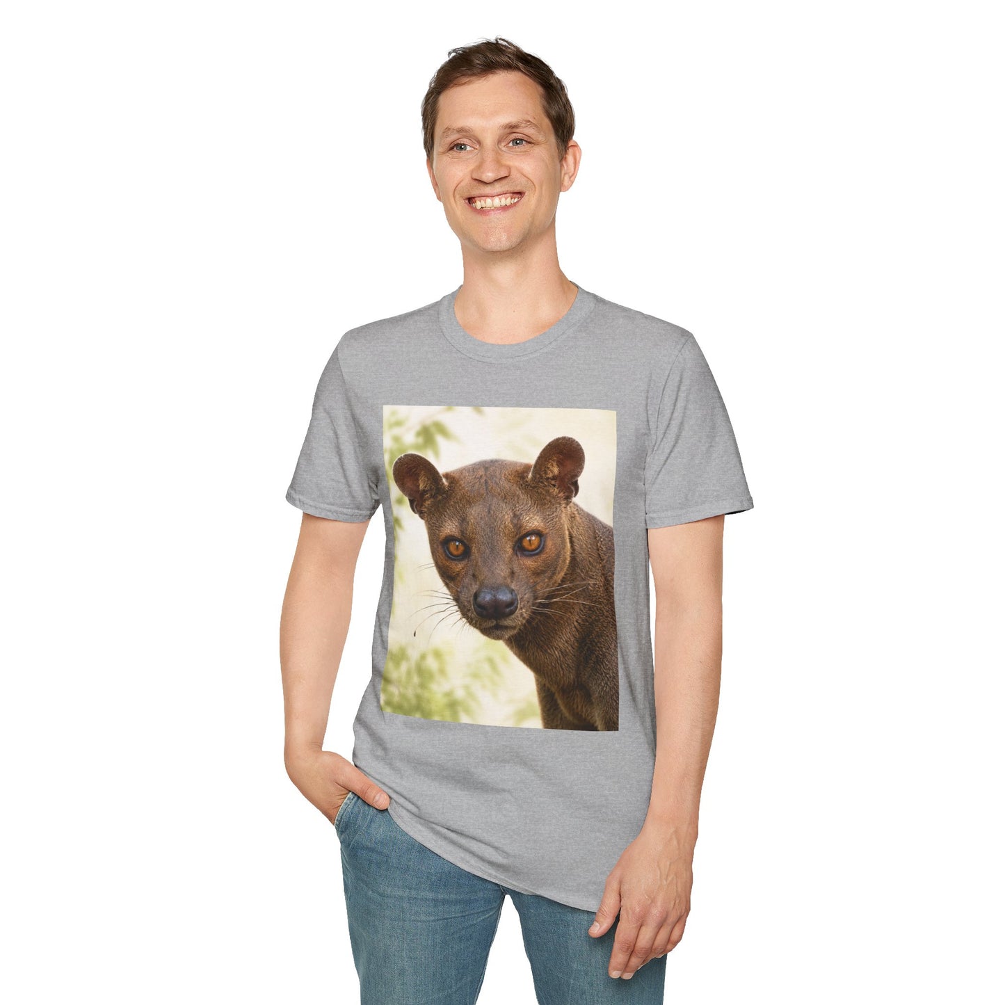 Realistic Fossa Portrait T-Shirt — Madagascar Wildlife Graphic Tee