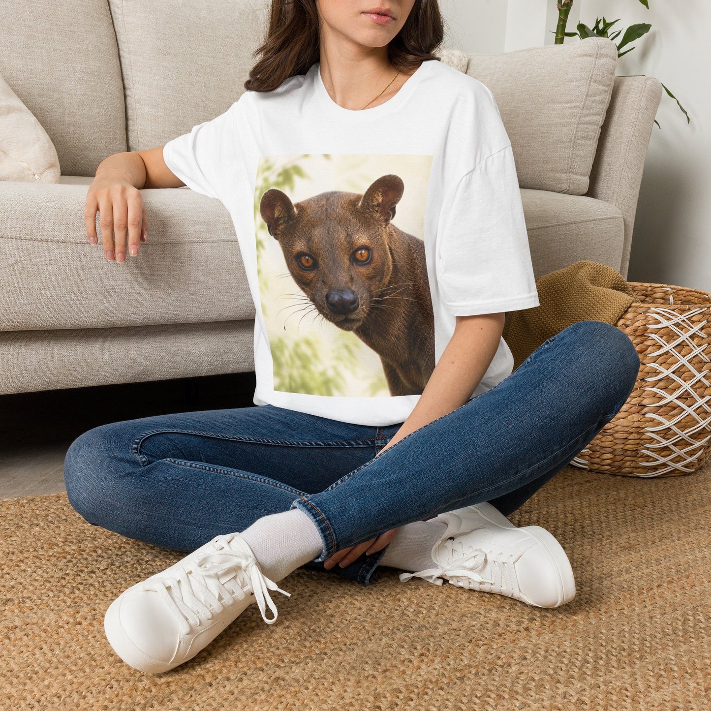Realistic Fossa Portrait T-Shirt — Madagascar Wildlife Graphic Tee