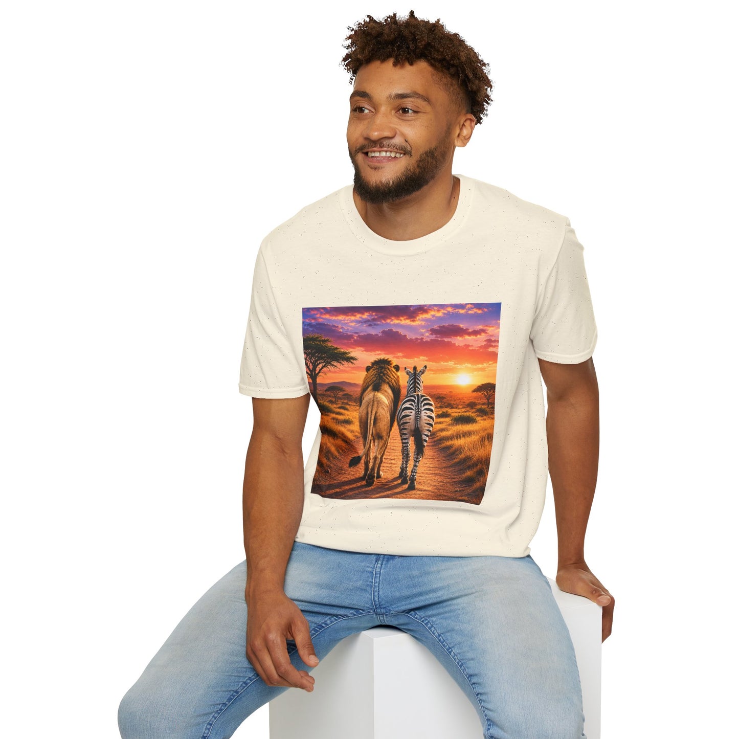 Lion and Zebra Sunset T-Shirt — African Safari Wildlife Graphic Tee