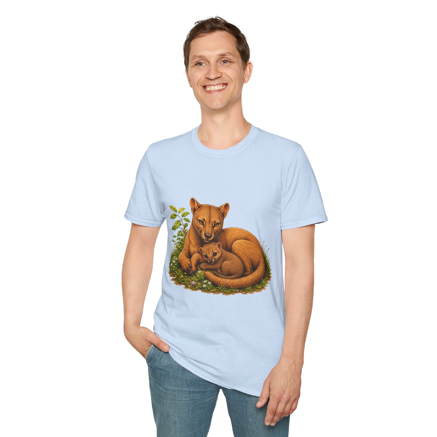 Protective Mama Fossa T-Shirt — A soft and heartwarming design celebrating the love between a mother and her baby