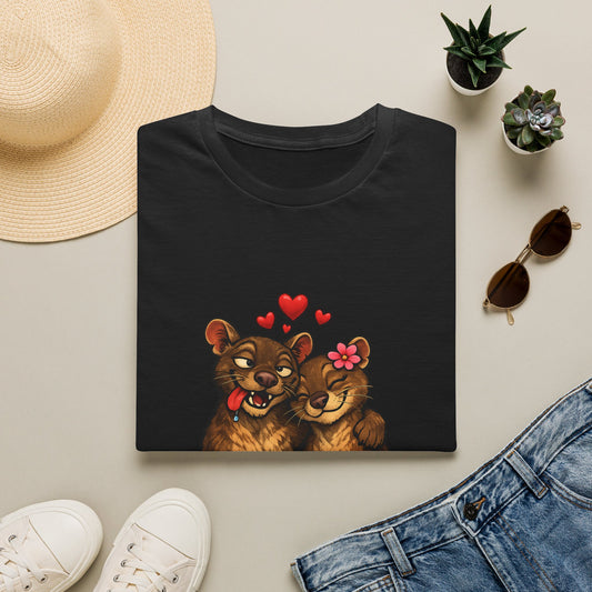 Couple of Fossas T-Shirt — Cute Fossa Couple with Hearts & Flower