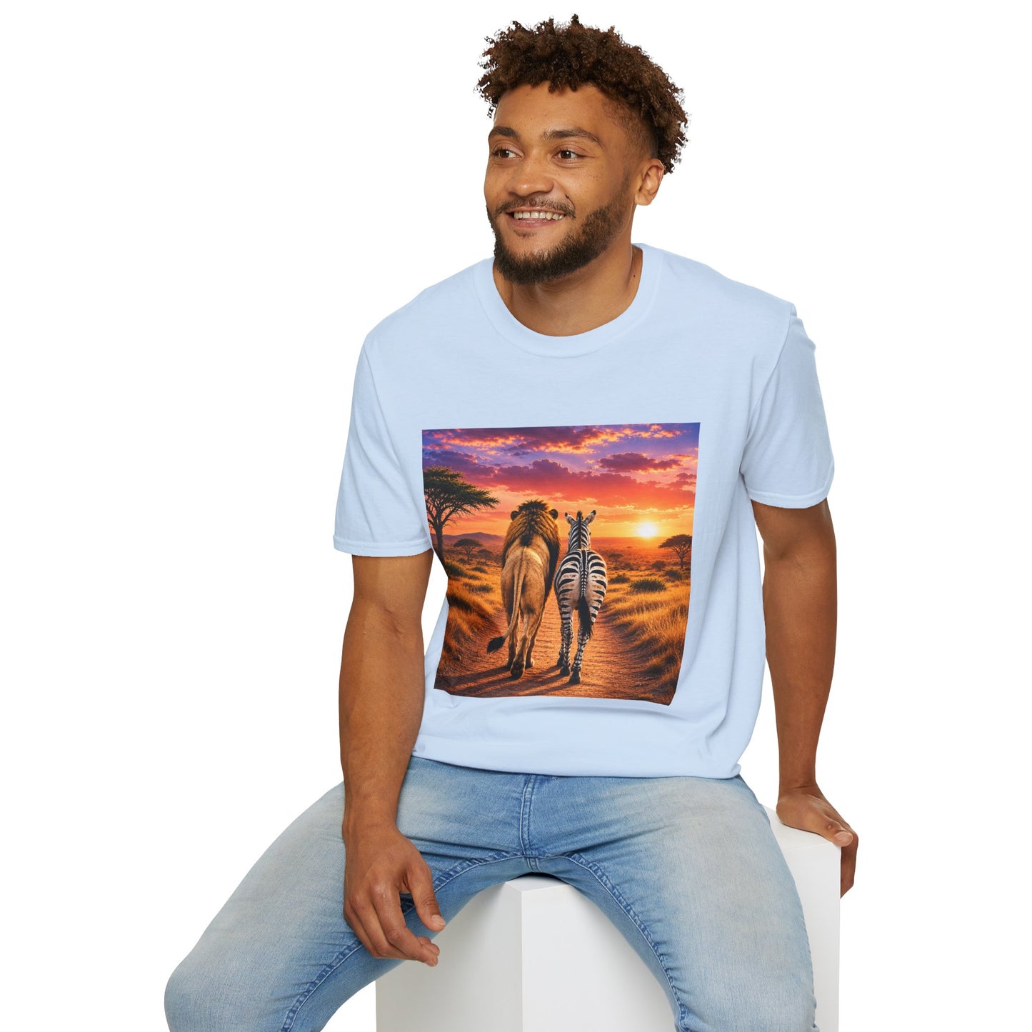 Lion and Zebra Sunset T-Shirt — African Safari Wildlife Graphic Tee