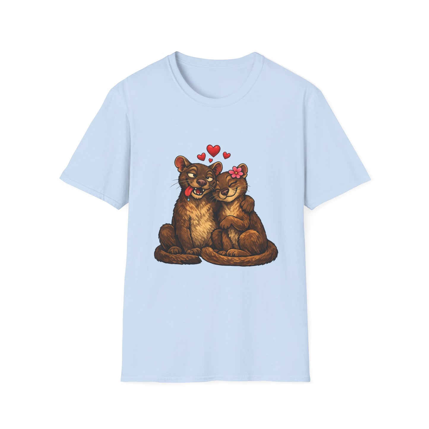 Couple of Fossas T-Shirt — Cute Fossa Couple with Hearts & Flower