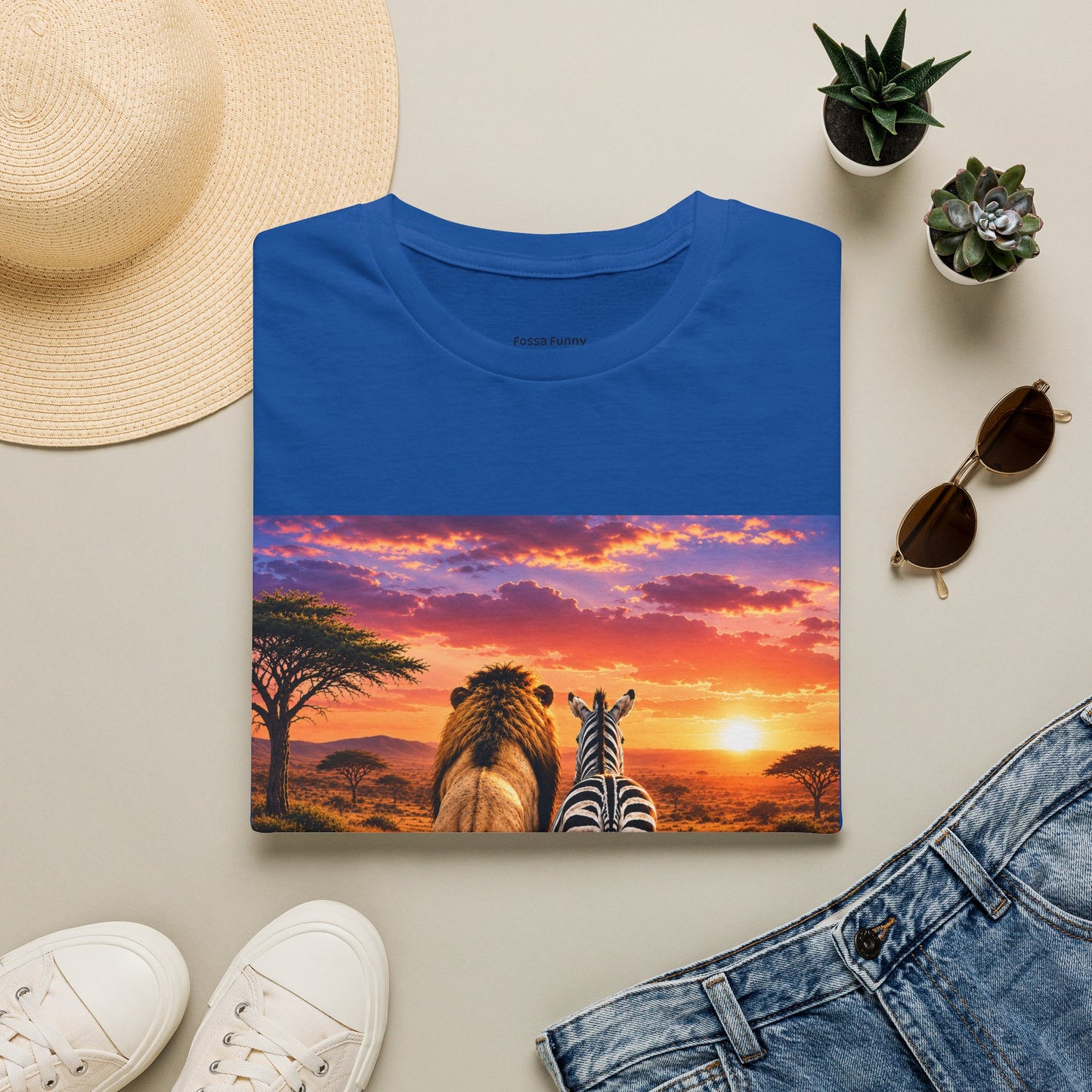 Lion and Zebra Sunset T-Shirt — African Safari Wildlife Graphic Tee