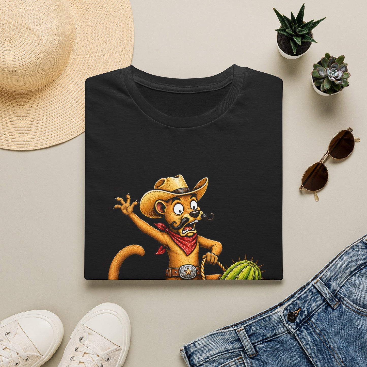 Fossa Cowboy T-Shirt — Funny Western Fossa Riding Cactus Tee