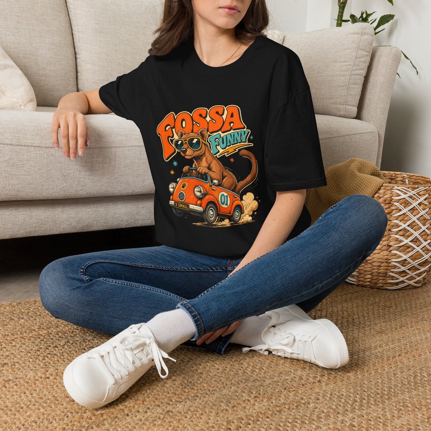 Fossa Funny Graphic T-Shirt — Cute Fossa Driving Vintage Design