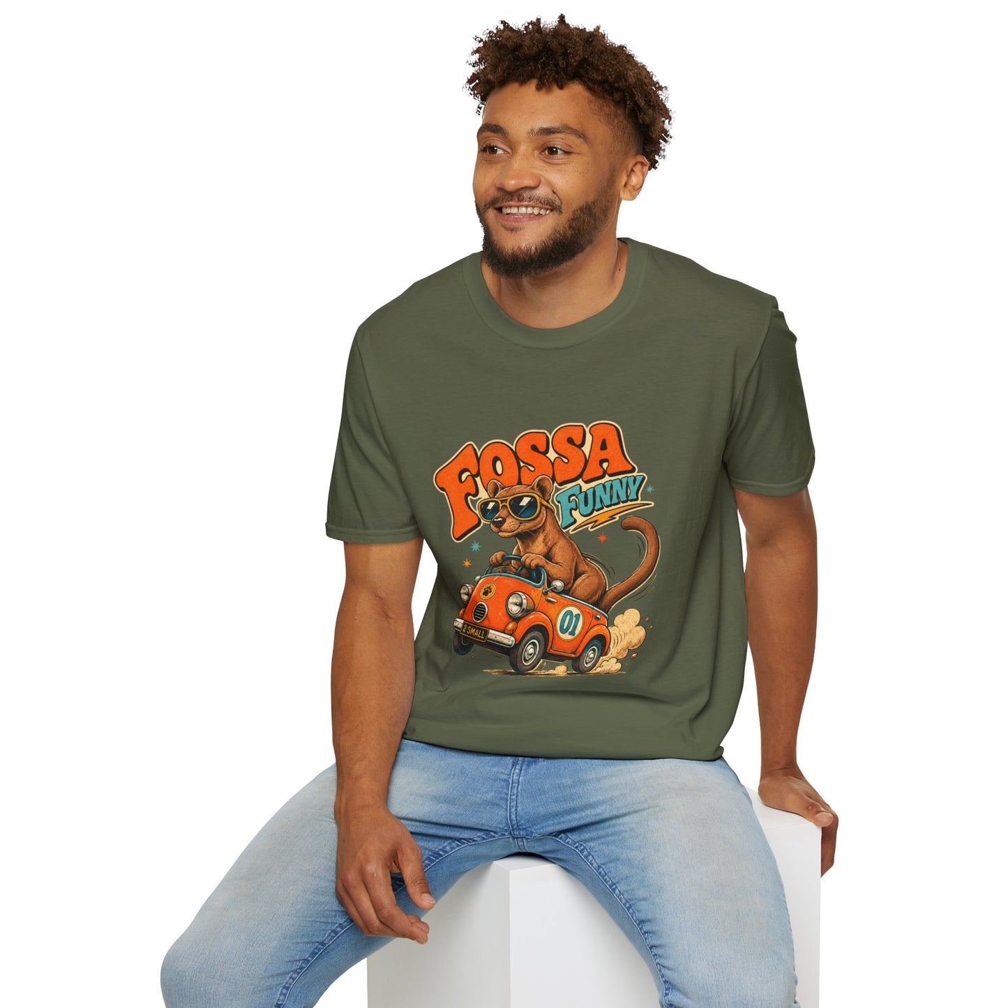Fossa Funny Graphic T-Shirt — Cute Fossa Driving Vintage Design