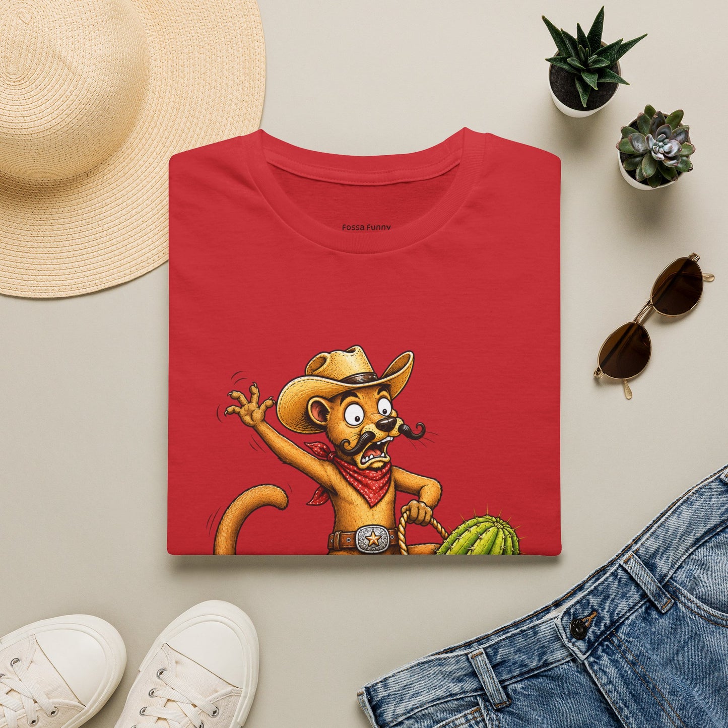 Fossa Cowboy T-Shirt — Funny Western Fossa Riding Cactus Tee