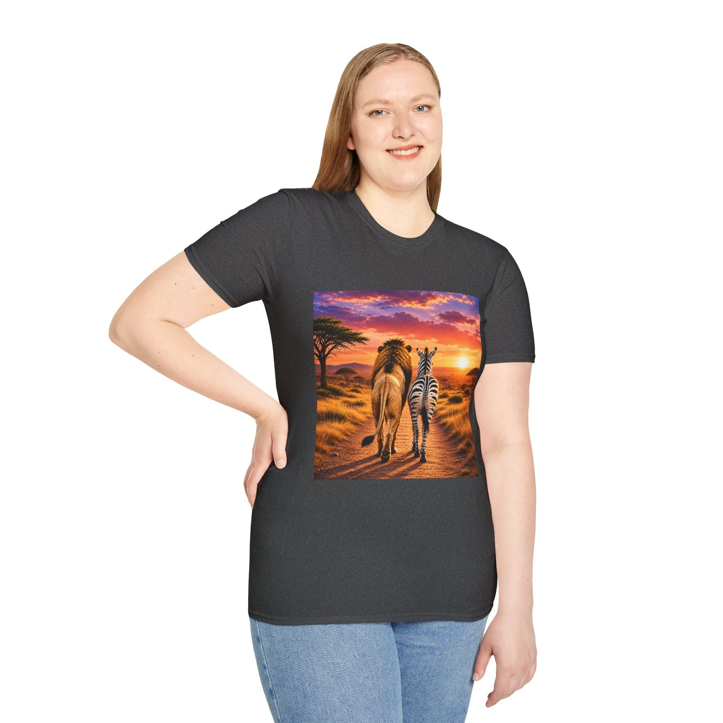 Lion and Zebra Sunset T-Shirt — African Safari Wildlife Graphic Tee
