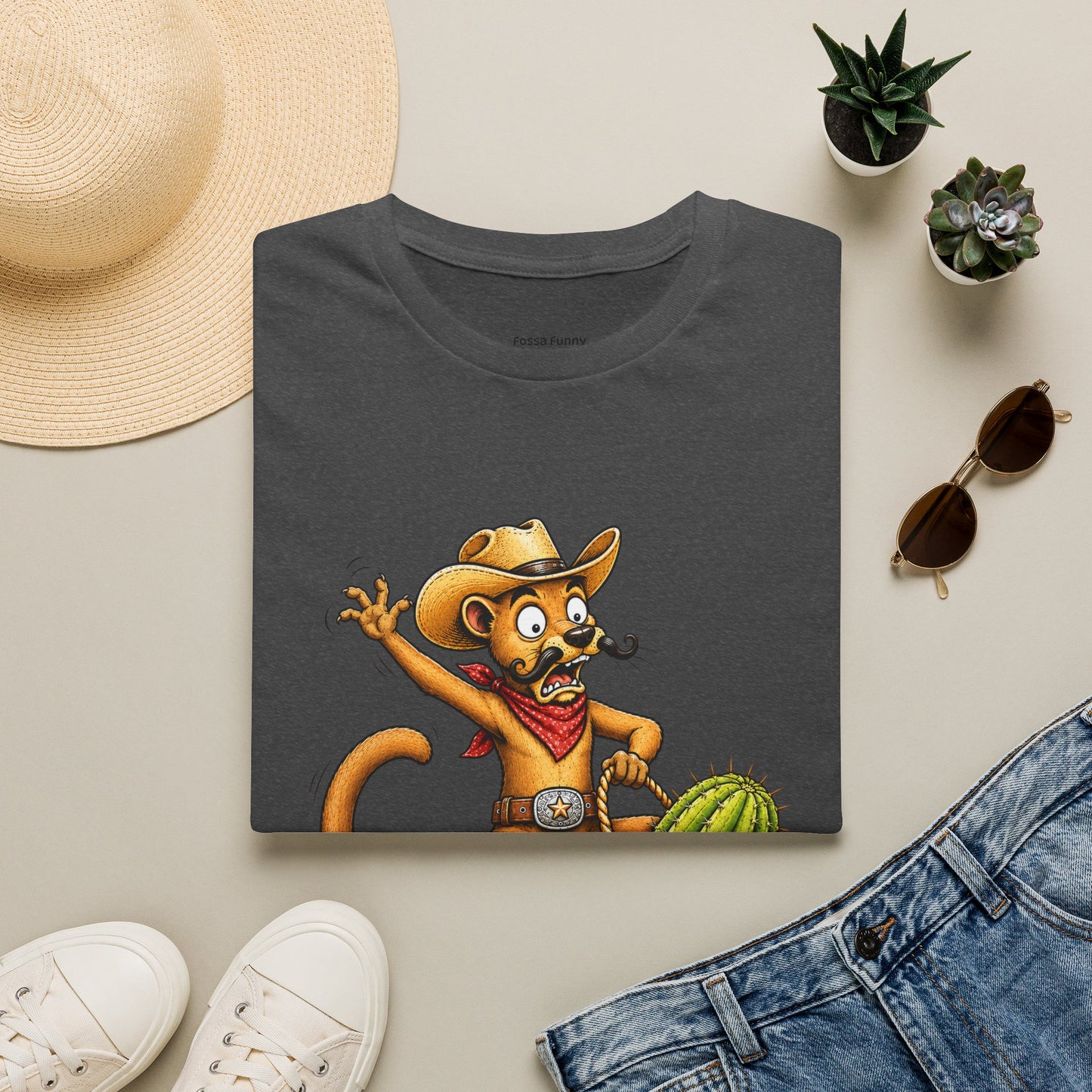 Fossa Cowboy T-Shirt — Funny Western Fossa Riding Cactus Tee
