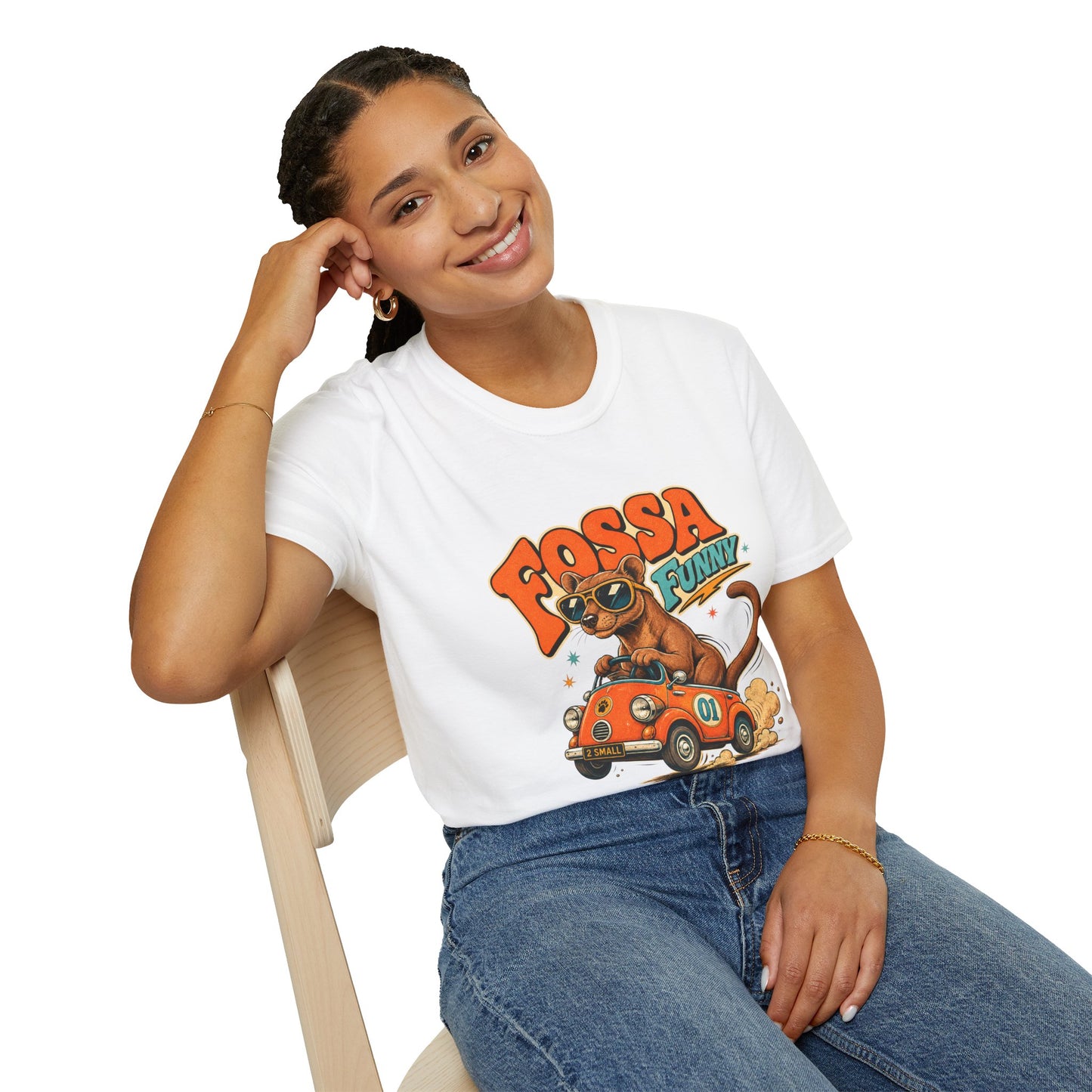 Fossa Funny Graphic T-Shirt — Cute Fossa Driving Vintage Design