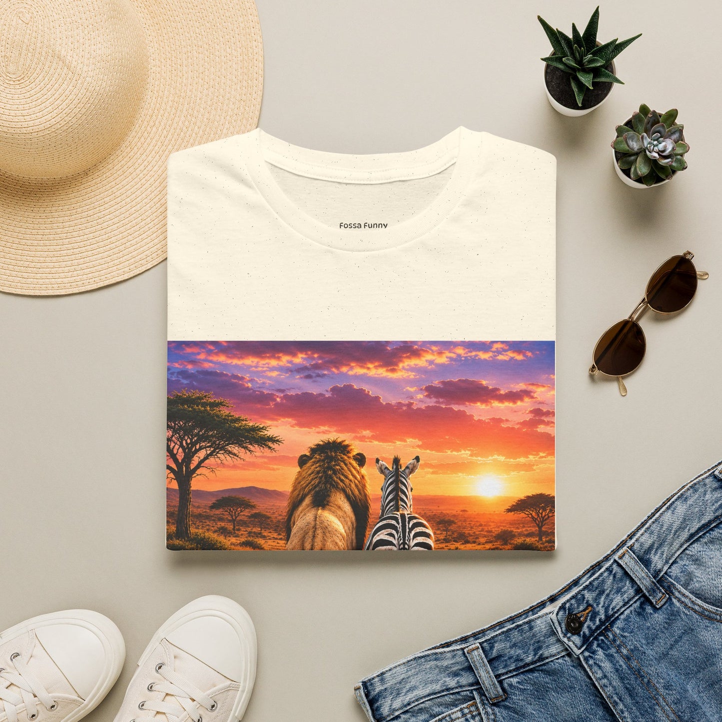 Lion and Zebra Sunset T-Shirt — African Safari Wildlife Graphic Tee