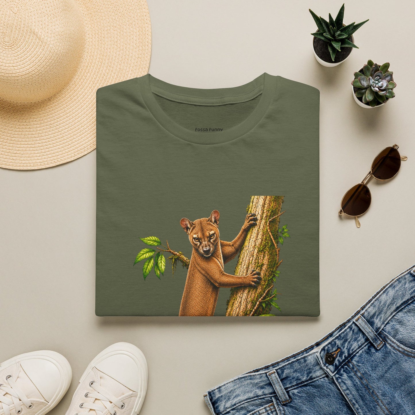 Climbing Fossa T-Shirt — Cute Madagascar Wildlife Graphic Tee