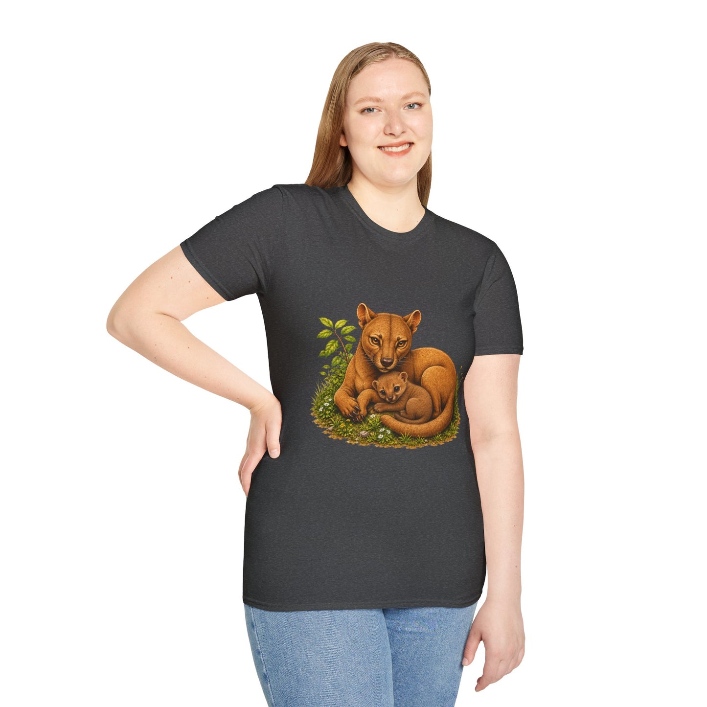 Protective Mama Fossa T-Shirt — A soft and heartwarming design celebrating the love between a mother and her baby