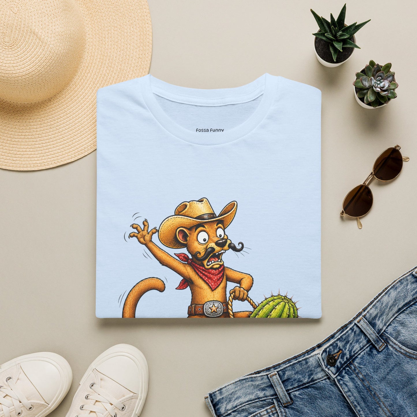 Fossa Cowboy T-Shirt — Funny Western Fossa Riding Cactus Tee