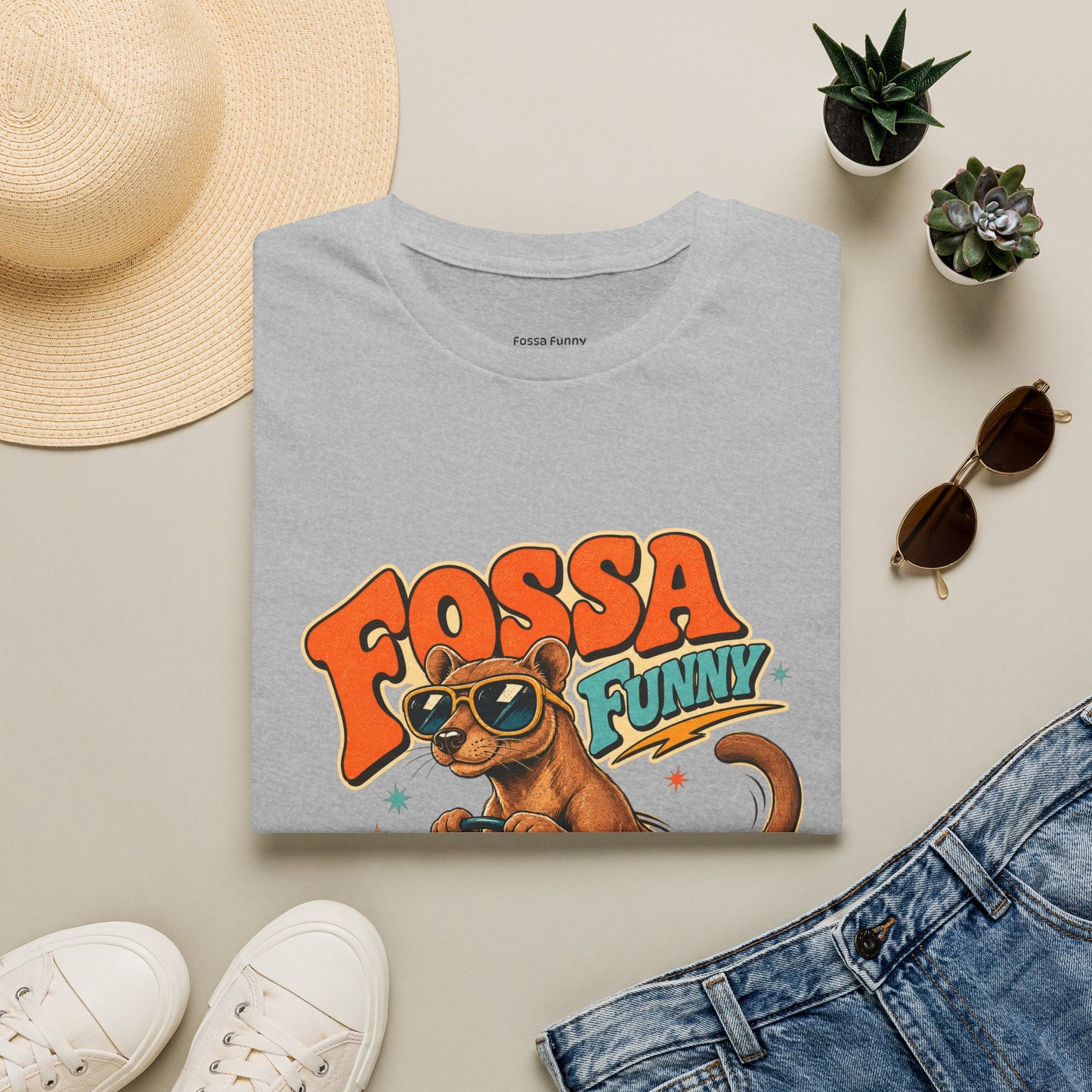 Fossa Funny Graphic T-Shirt — Cute Fossa Driving Vintage Design