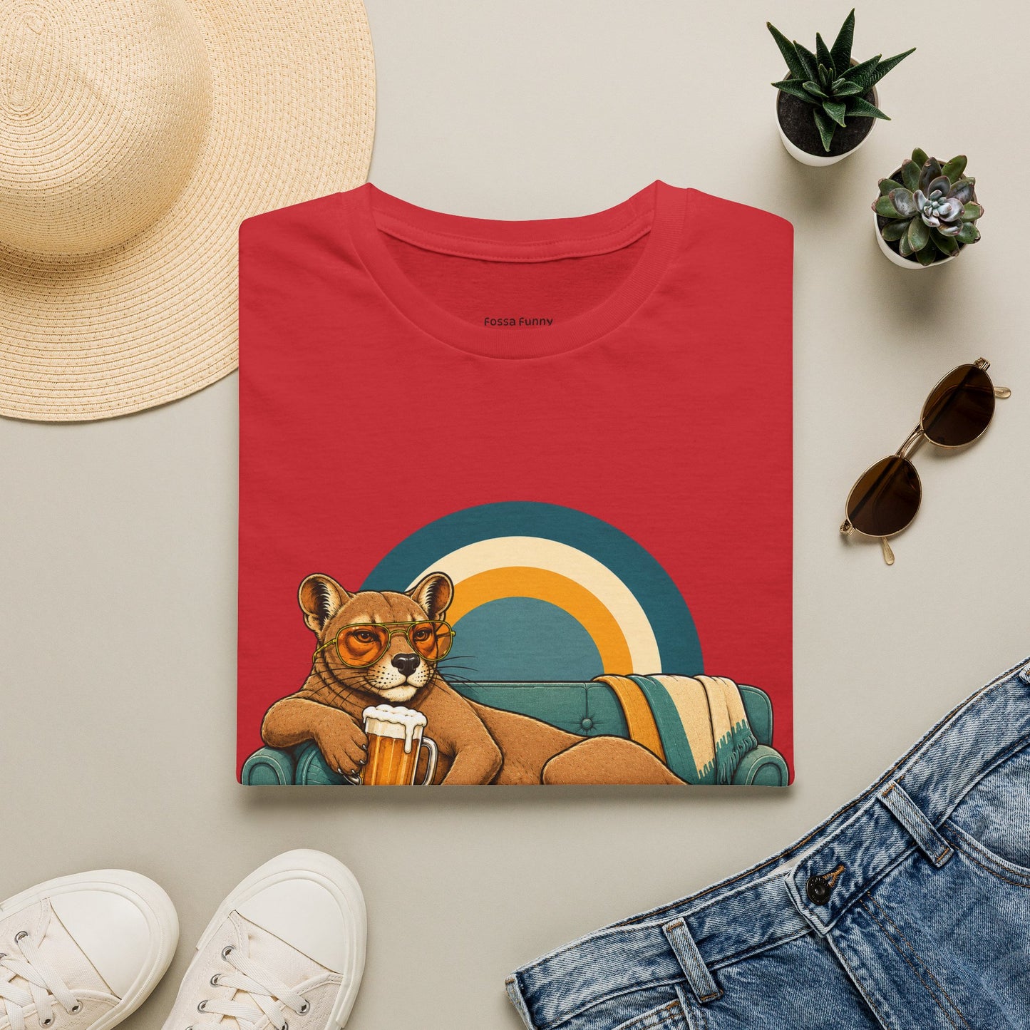 Lazy Fossa T-Shirt — Retro Fossa on Sofa Graphic Tee