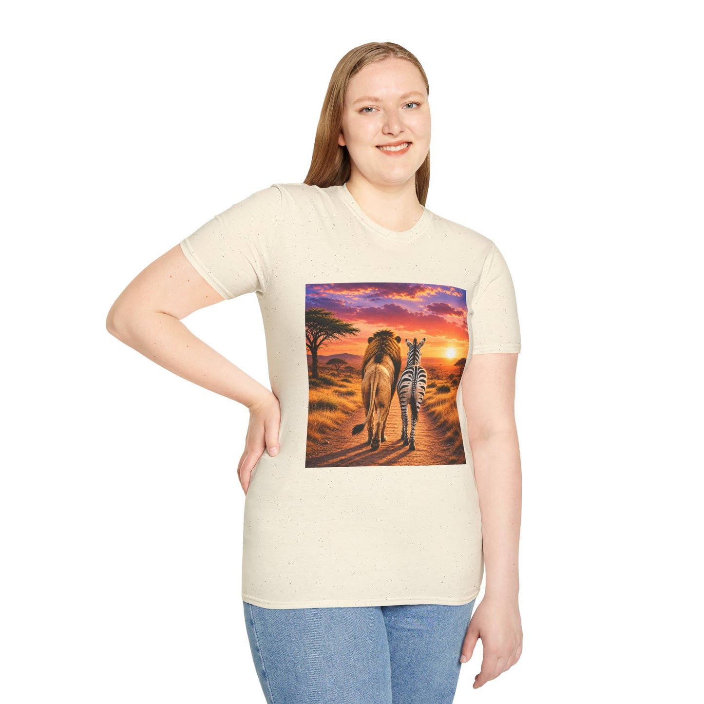 Lion and Zebra Sunset T-Shirt — African Safari Wildlife Graphic Tee