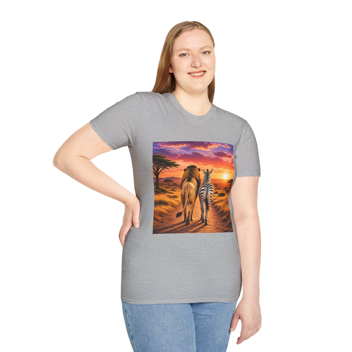 Lion and Zebra Sunset T-Shirt — African Safari Wildlife Graphic Tee