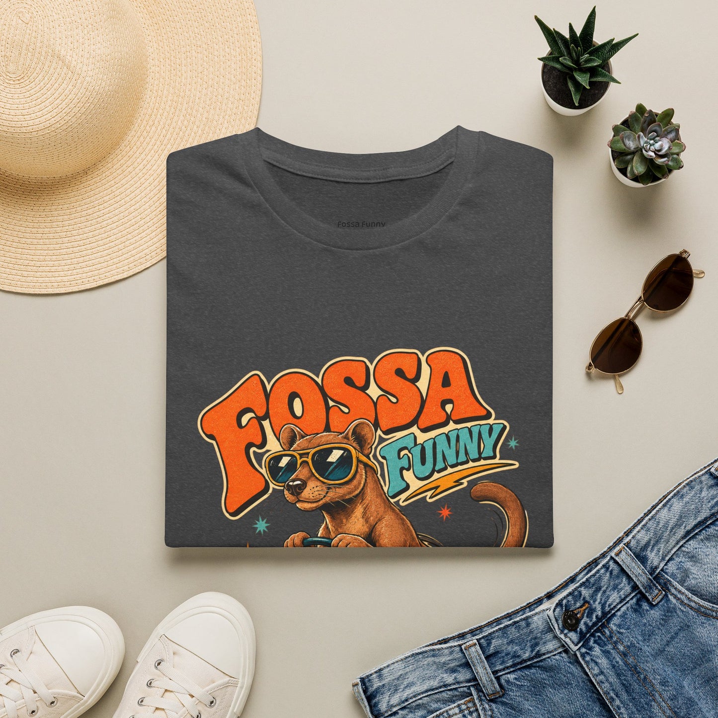 Fossa Funny Graphic T-Shirt — Cute Fossa Driving Vintage Design