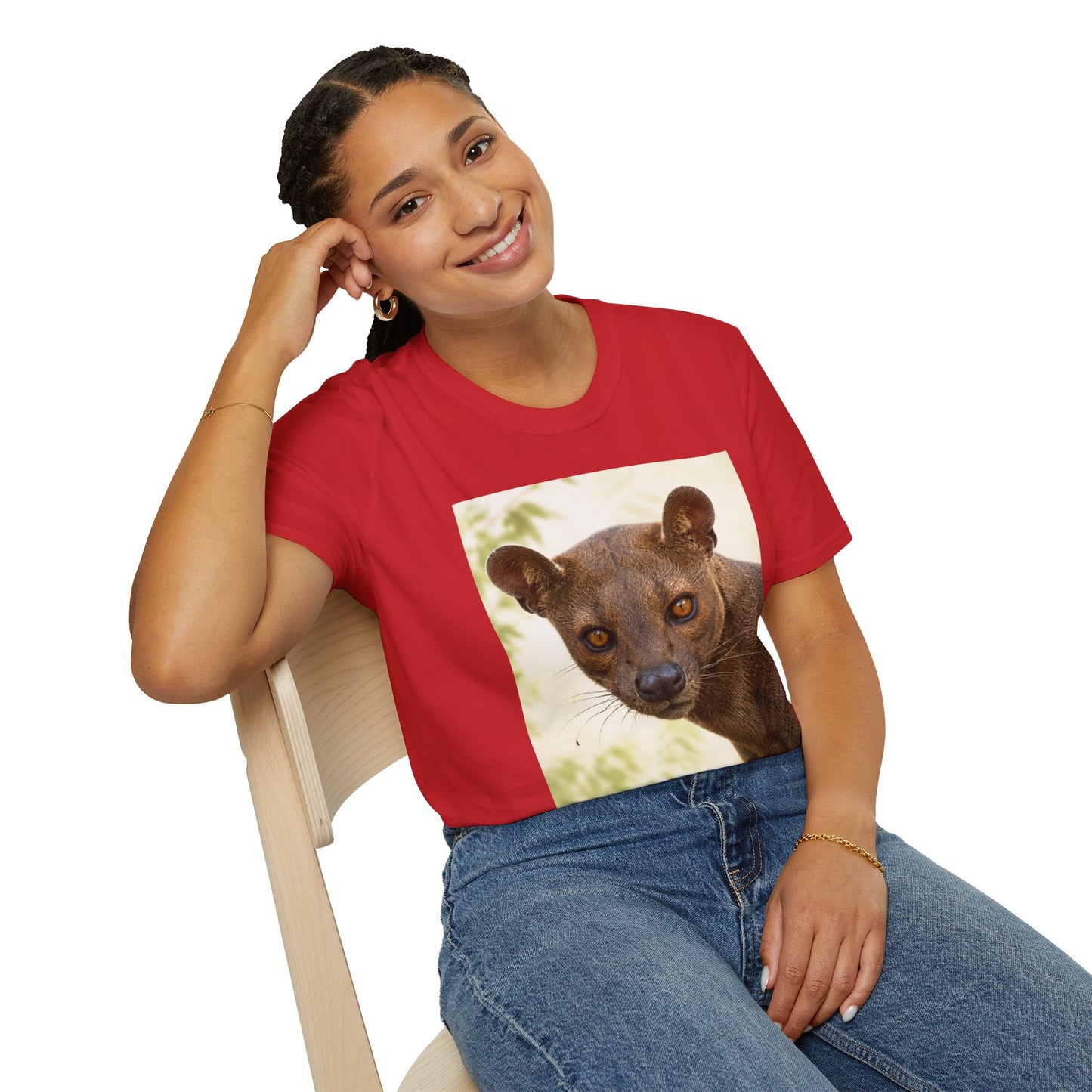 Realistic Fossa Portrait T-Shirt — Madagascar Wildlife Graphic Tee