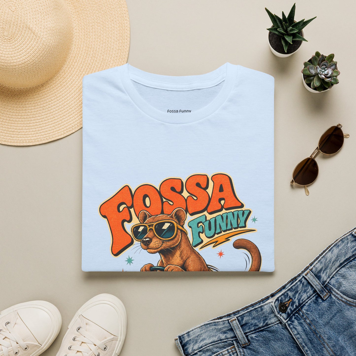 Fossa Funny Graphic T-Shirt — Cute Fossa Driving Vintage Design