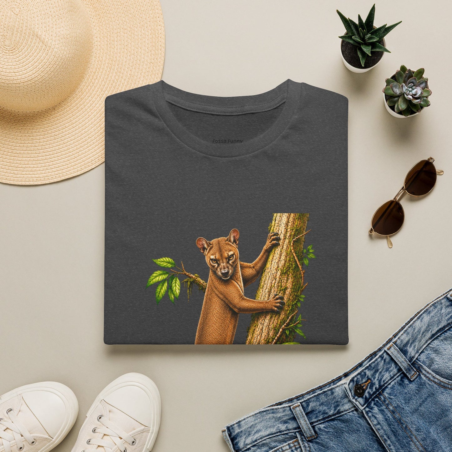 Climbing Fossa T-Shirt — Cute Madagascar Wildlife Graphic Tee